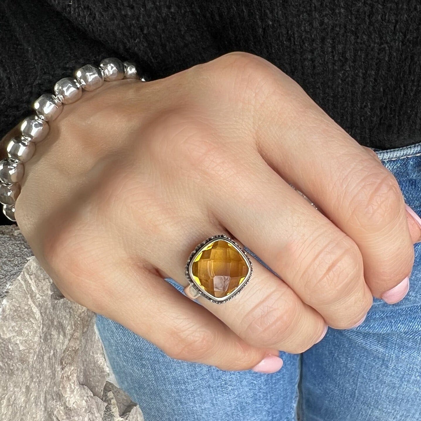 chunky citrine ring in sterling silver