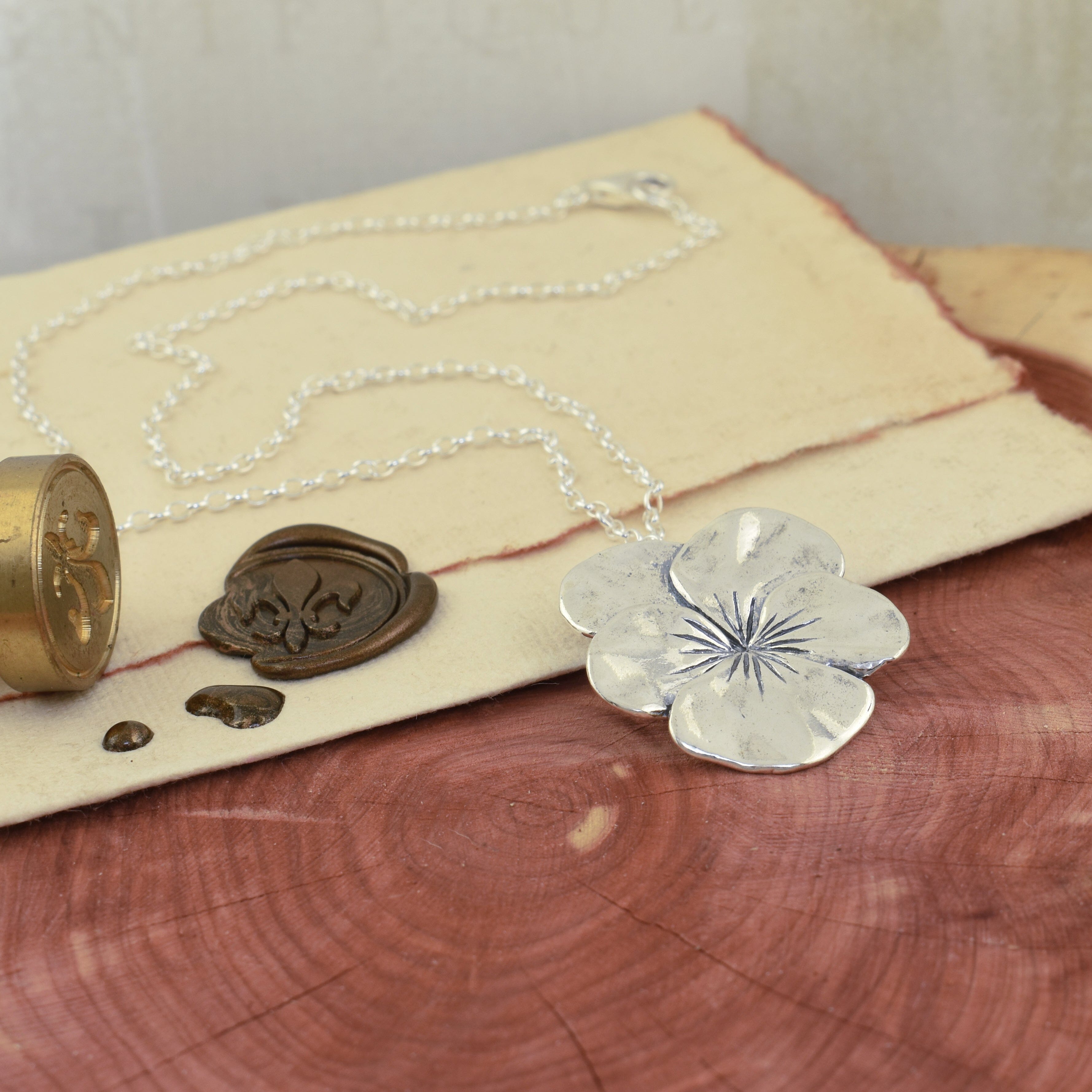 Sterling silver violet flower necklace