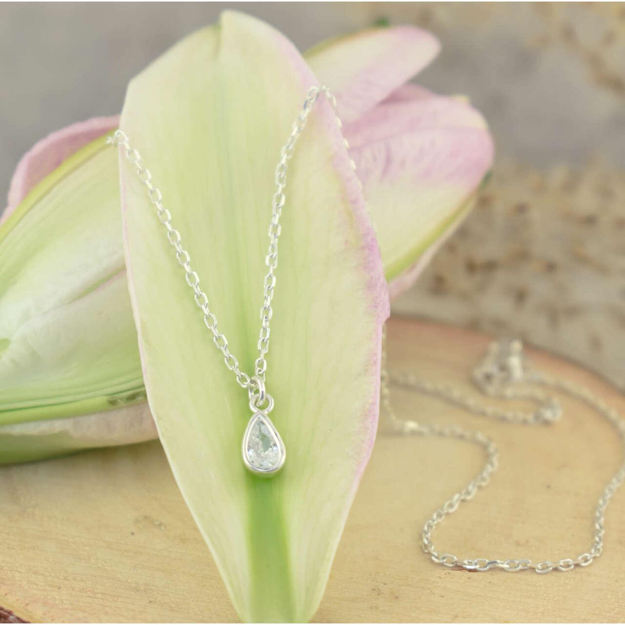 .925 sterling silver necklace with teardrop shaped cz