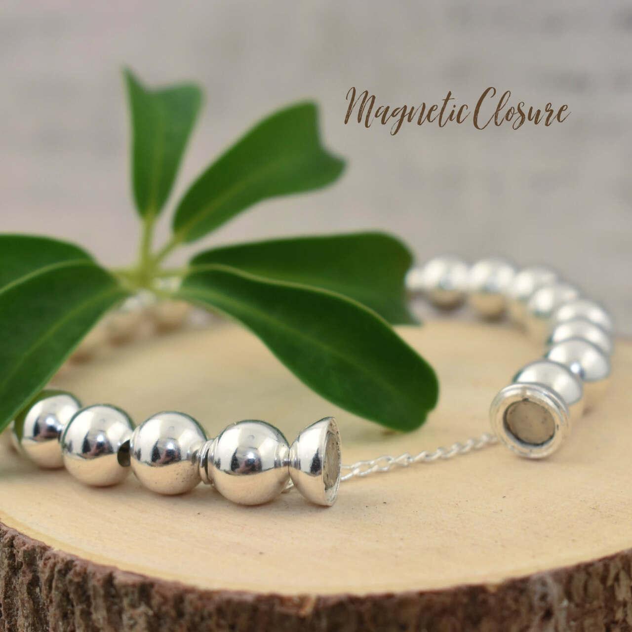 Handcrafted sterling silver bead bracelet with magnetic closure
