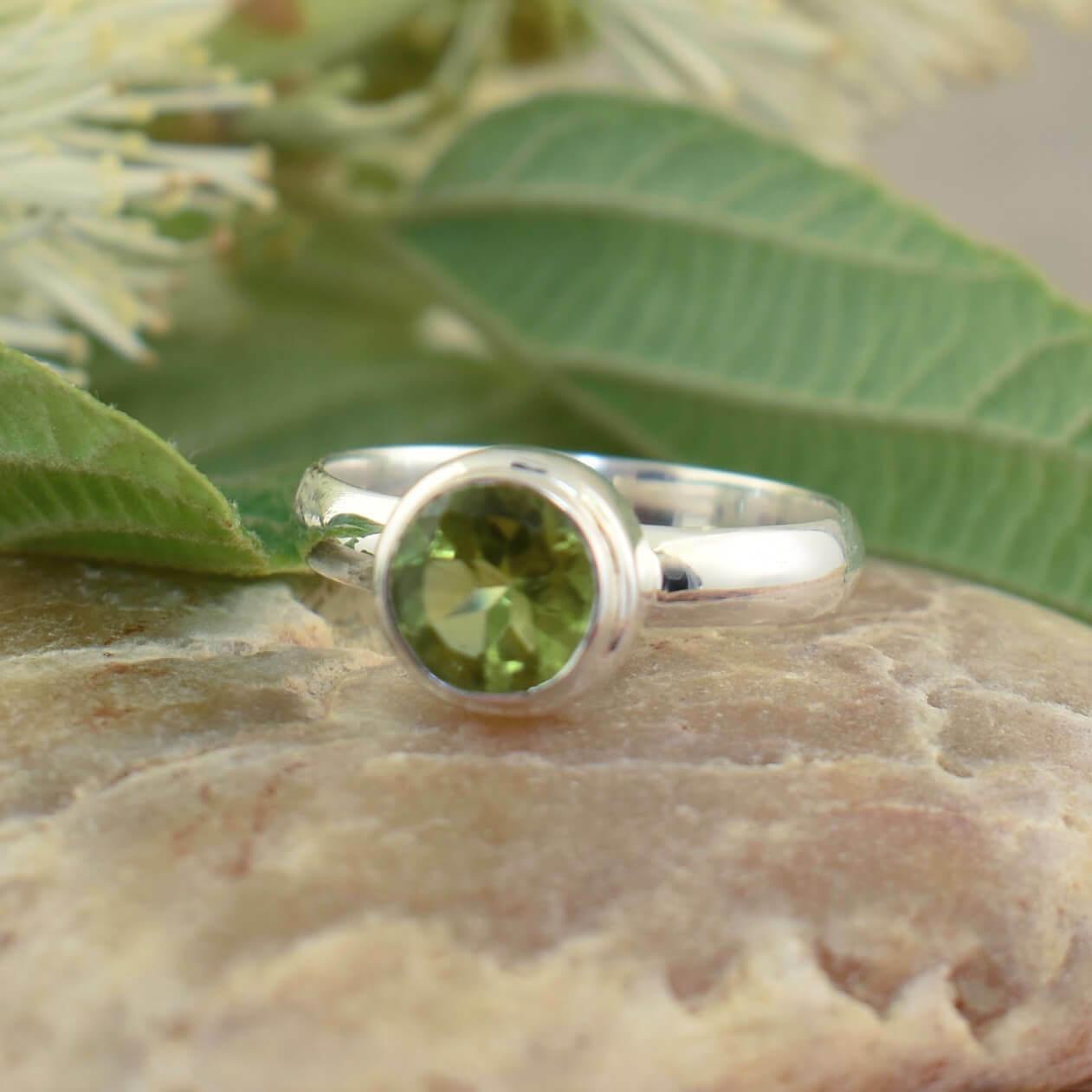 Round peridot ring handcrafted in sterling silver