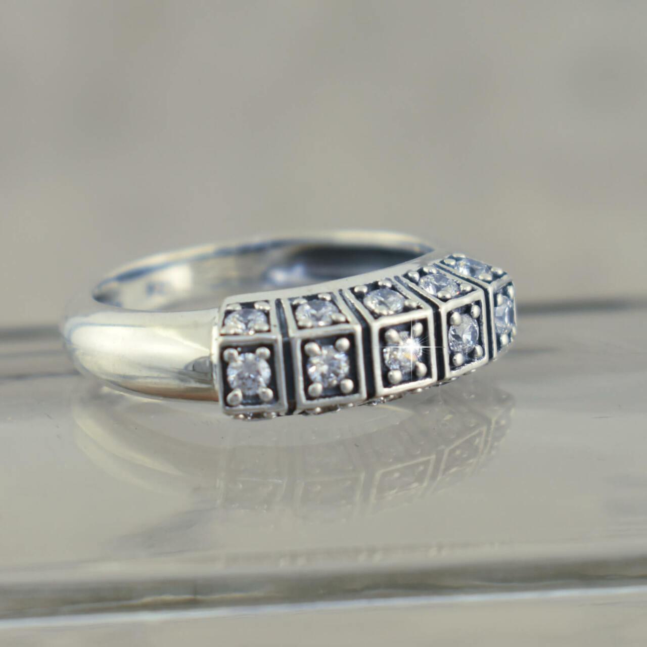 .925 sterling silver antiqued ring with cubic zirconia