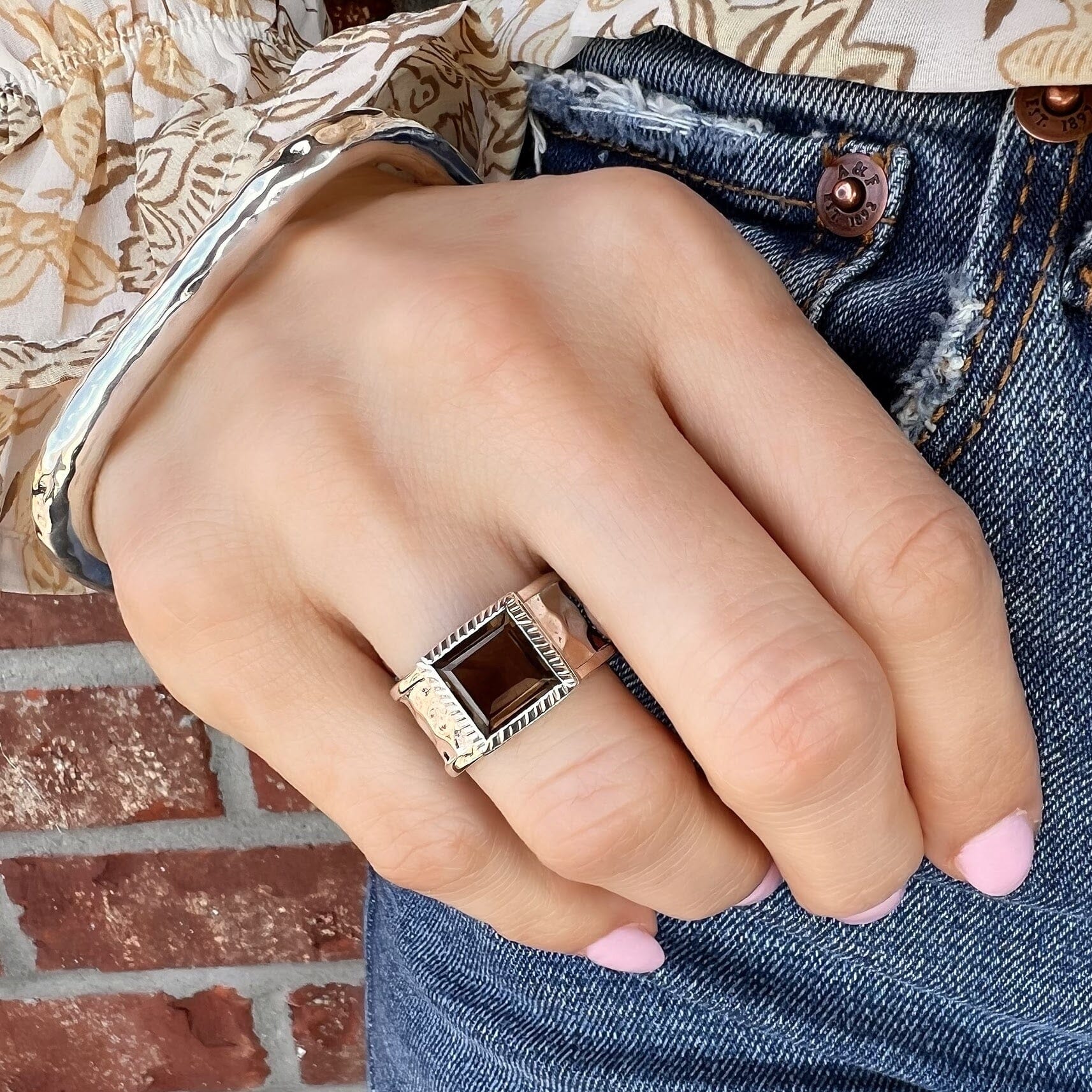 Iced Mocha Ring in .925 sterling silver and brown quartz