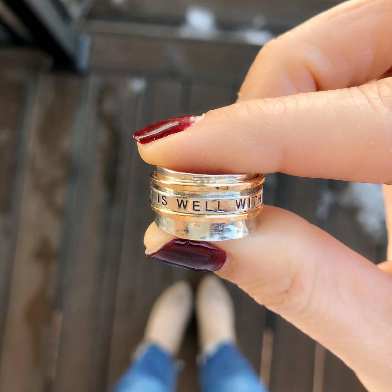 Sterling silver ring with gold-filled and sterling silver spinner bands