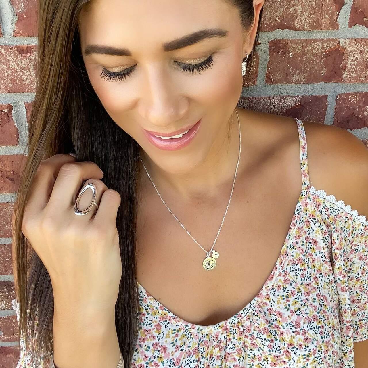 Handcrafted sterling silver Letting Go Necklace paired with Ramble Ring and Tree of Life Earrings