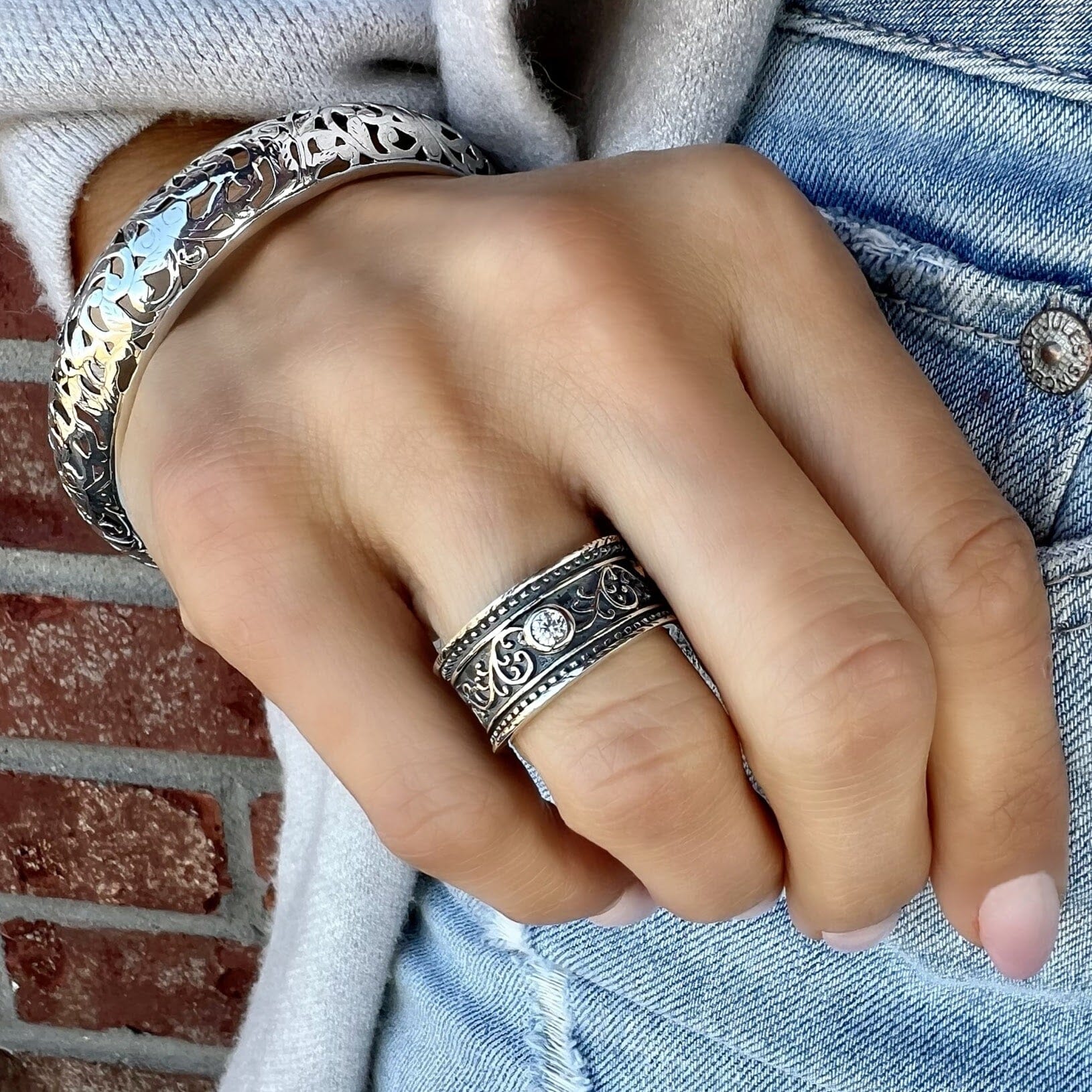 Mere Impulse ring paired with Sterling Vineyard Bangle