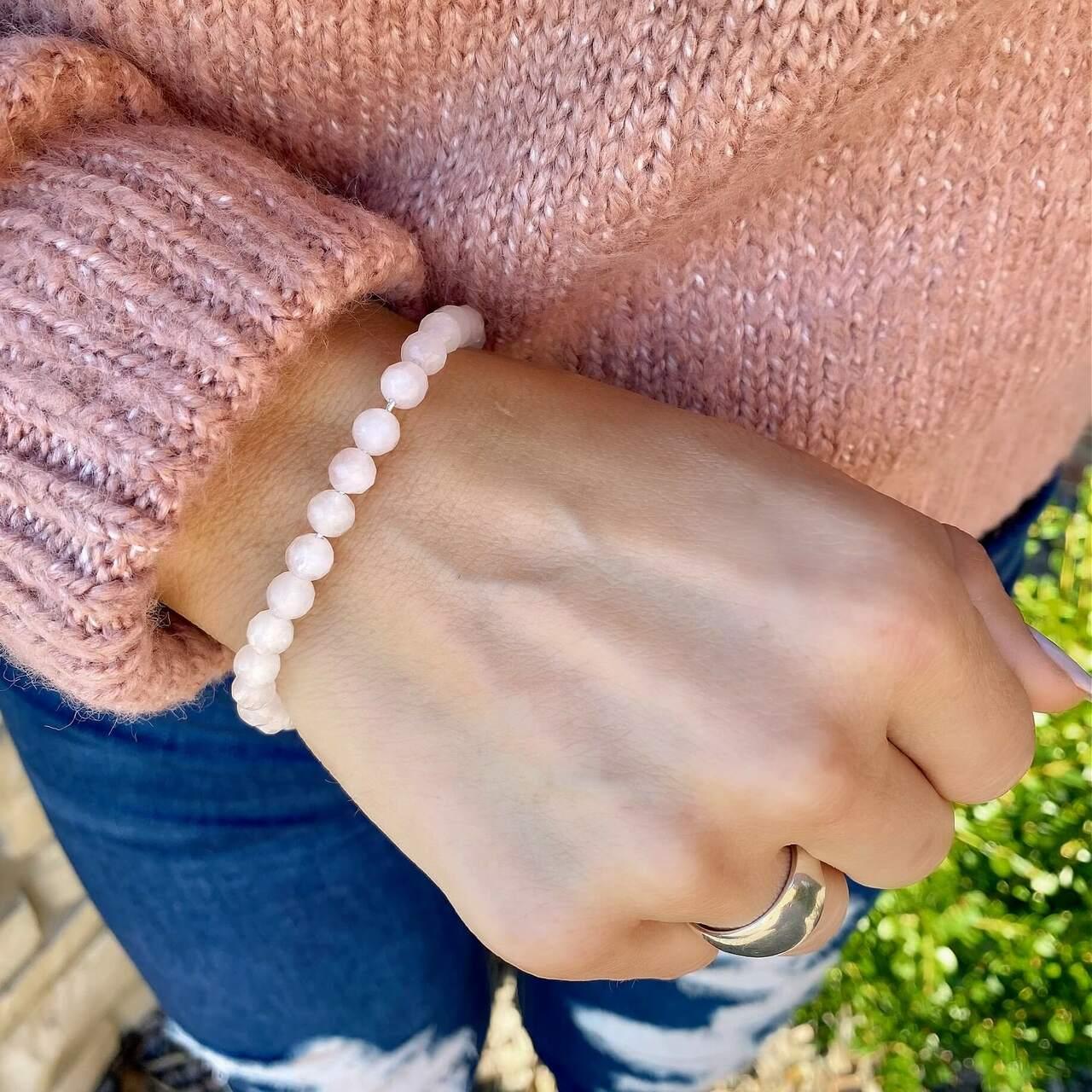 Designer bracelet in sterling silver with rose quartz stones