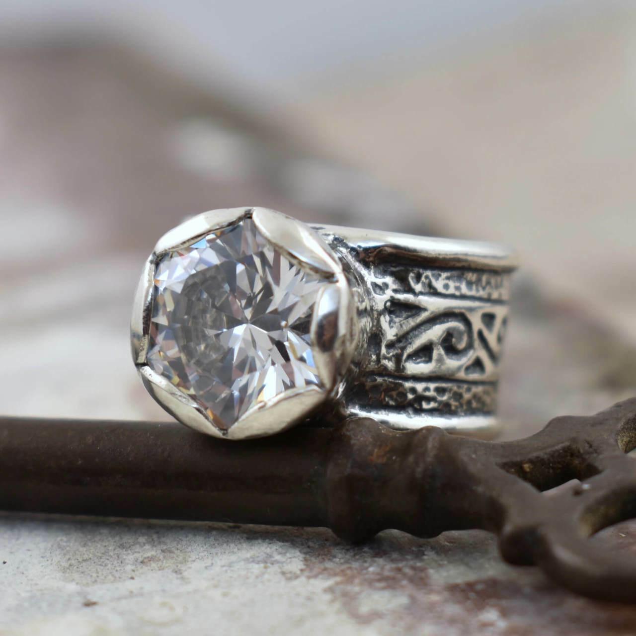 Sterling Silver Ring with Large Round Cubic Zirconia