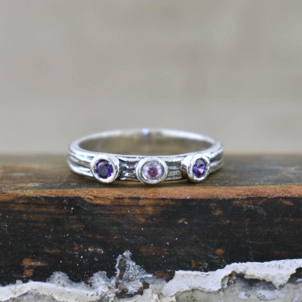 Handcrafted sterling silver and CZ birthstone ring