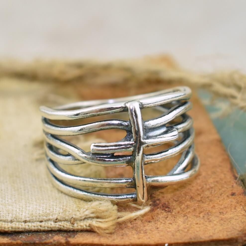 Artisan inspired handcrafted sterling silver cross ring