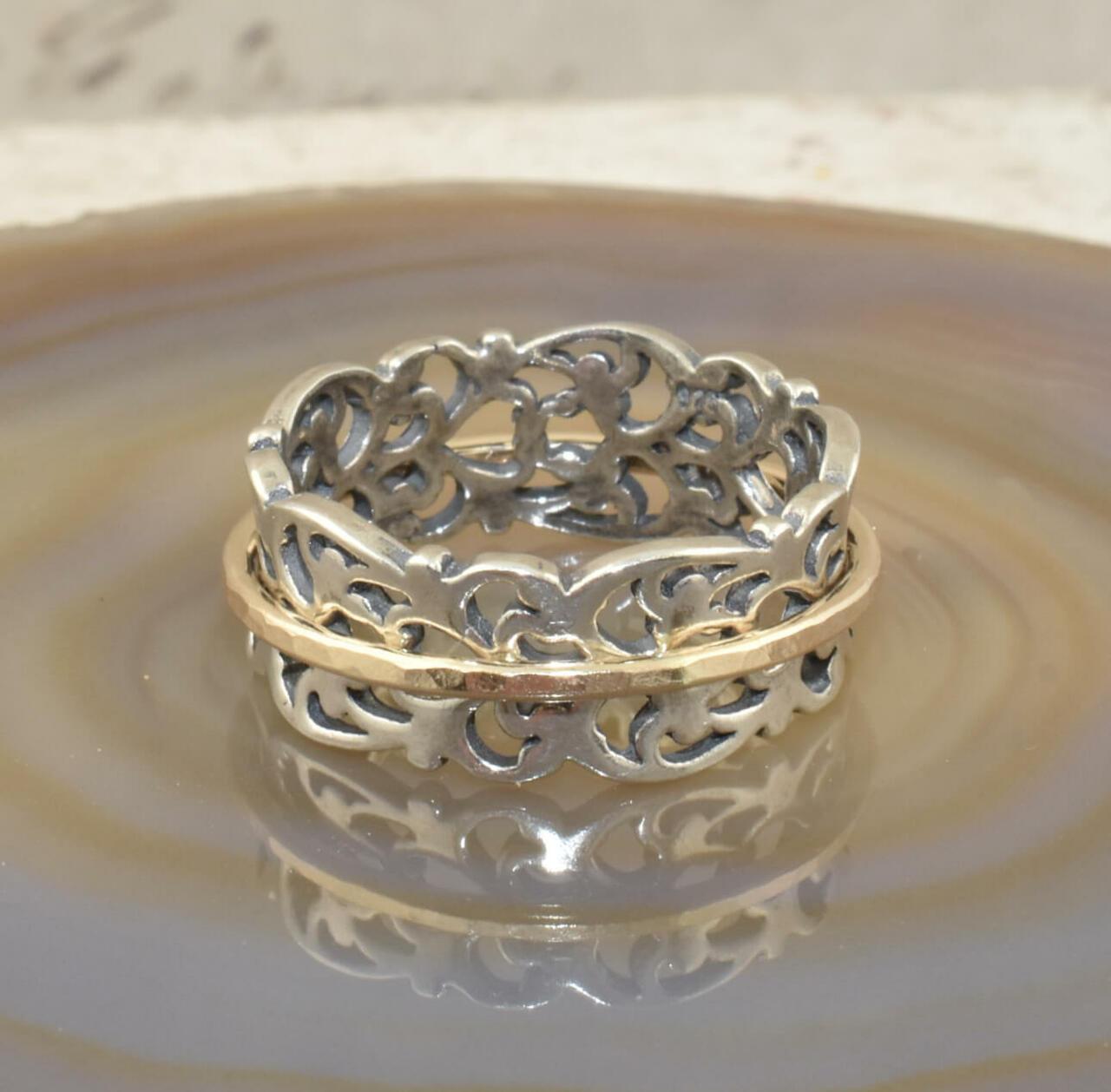 .925 sterling silver filigree ring with gold filled band