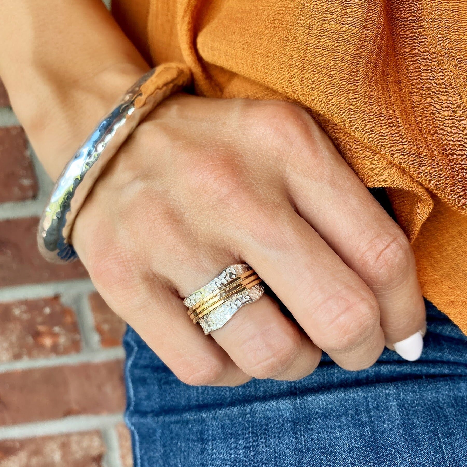 sterling silver ring with gold-filled bands - All That Glitters is Gold