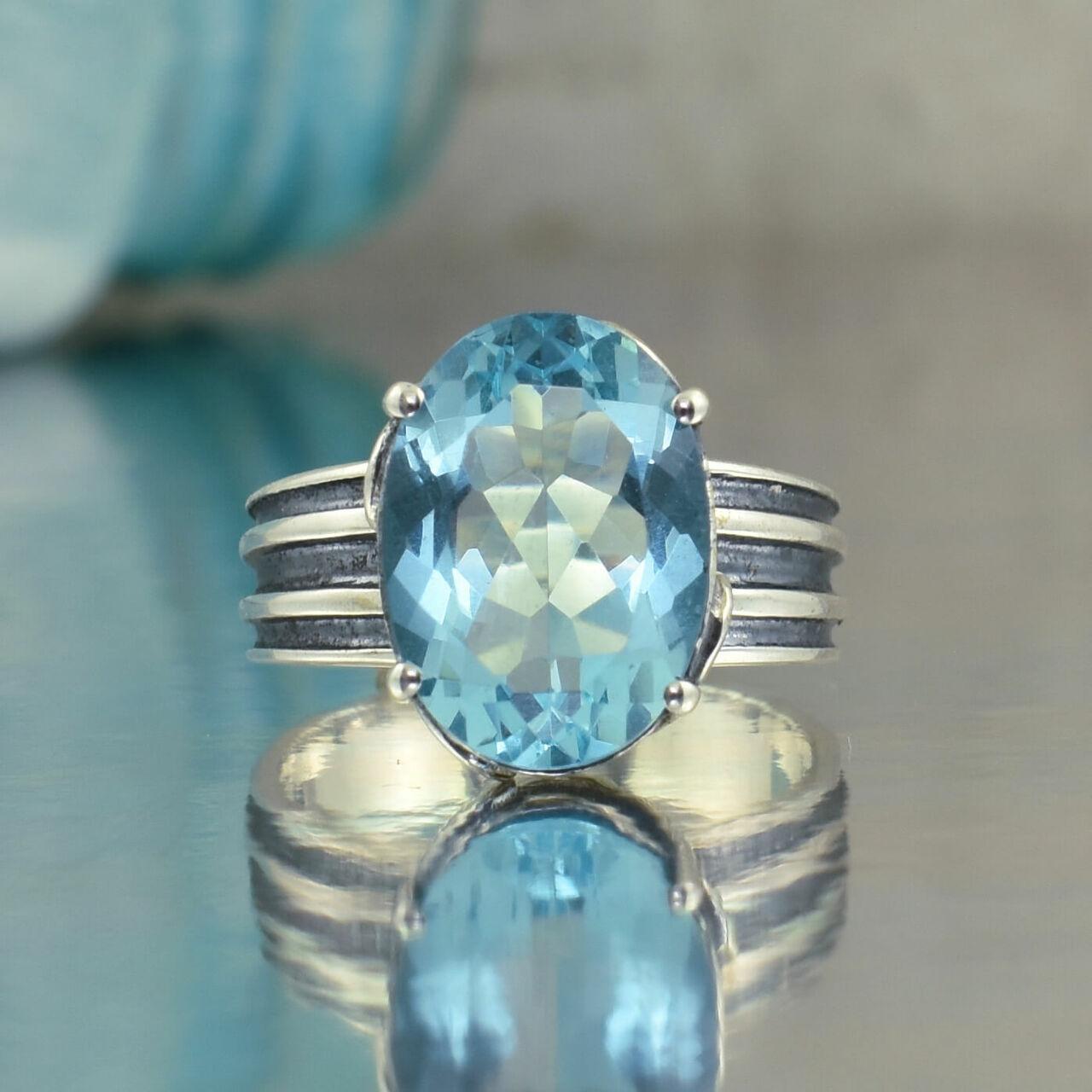 Sterling silver ring with Bahama Blue CZ