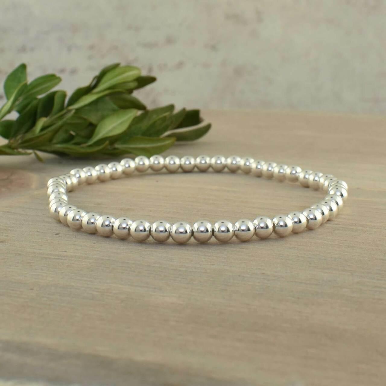 4mm high polished sterling silver stretch bracelet