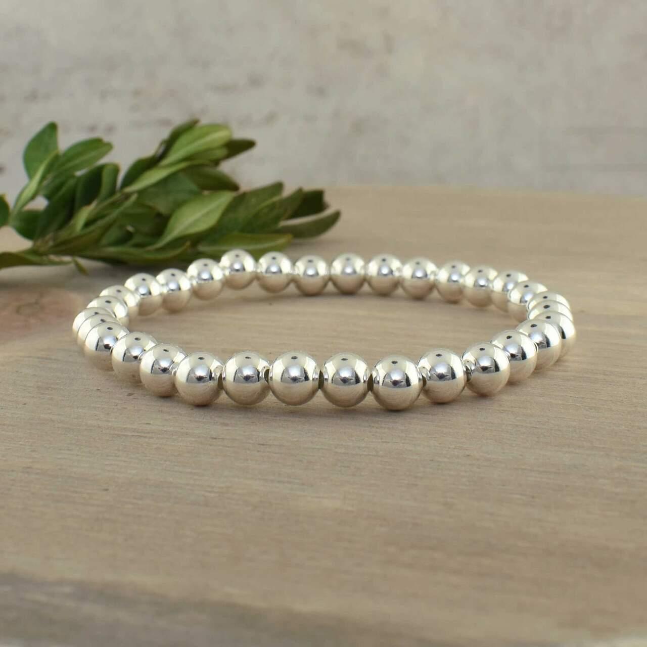 6mm high polished sterling silver stretch bracelet