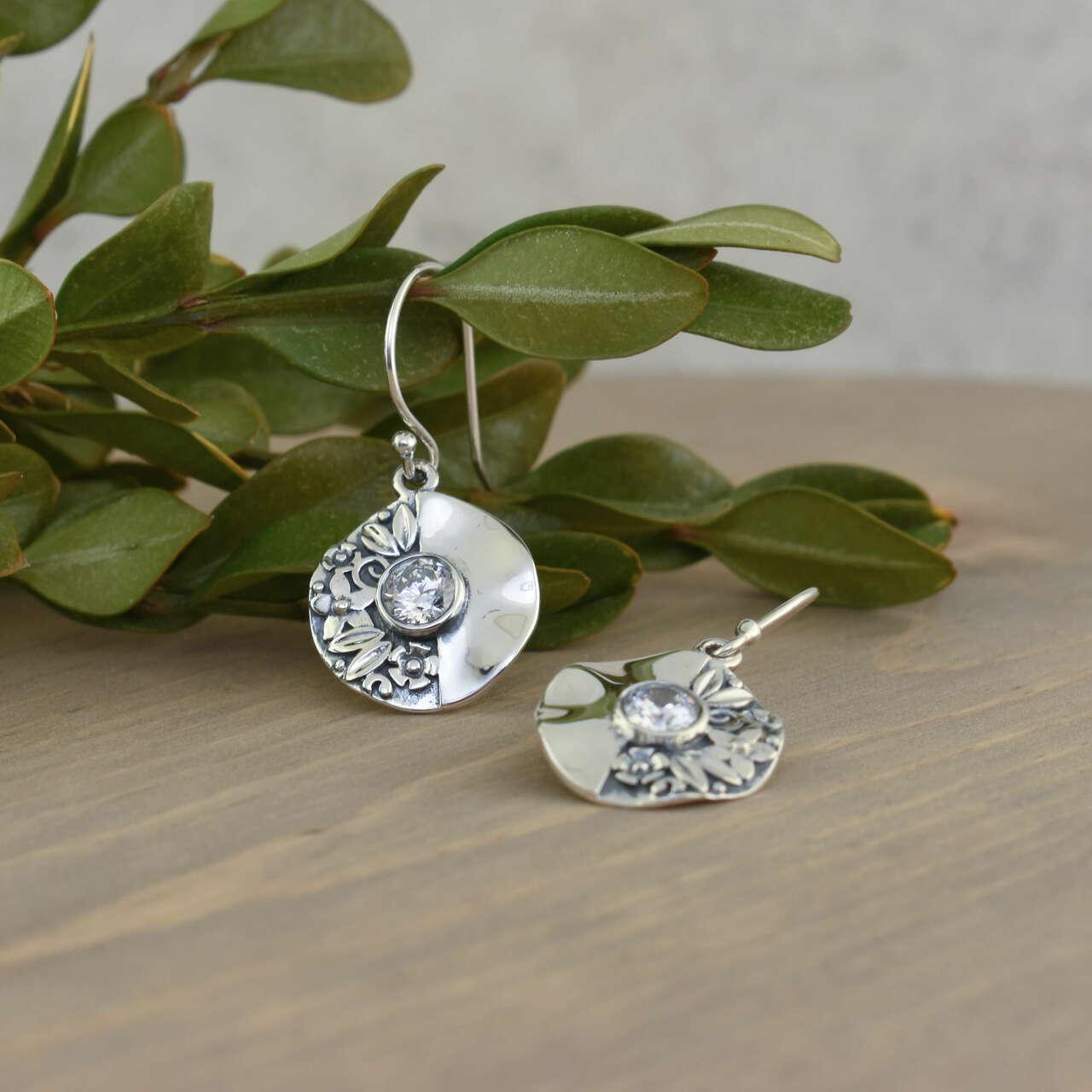 Designer sterling silver earrings with bling cz