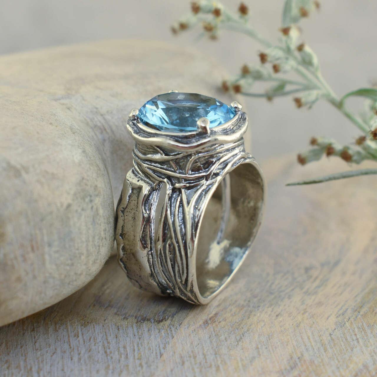 Bora Bora Ring in handcrafted sterling silver and prong-set nested CZ