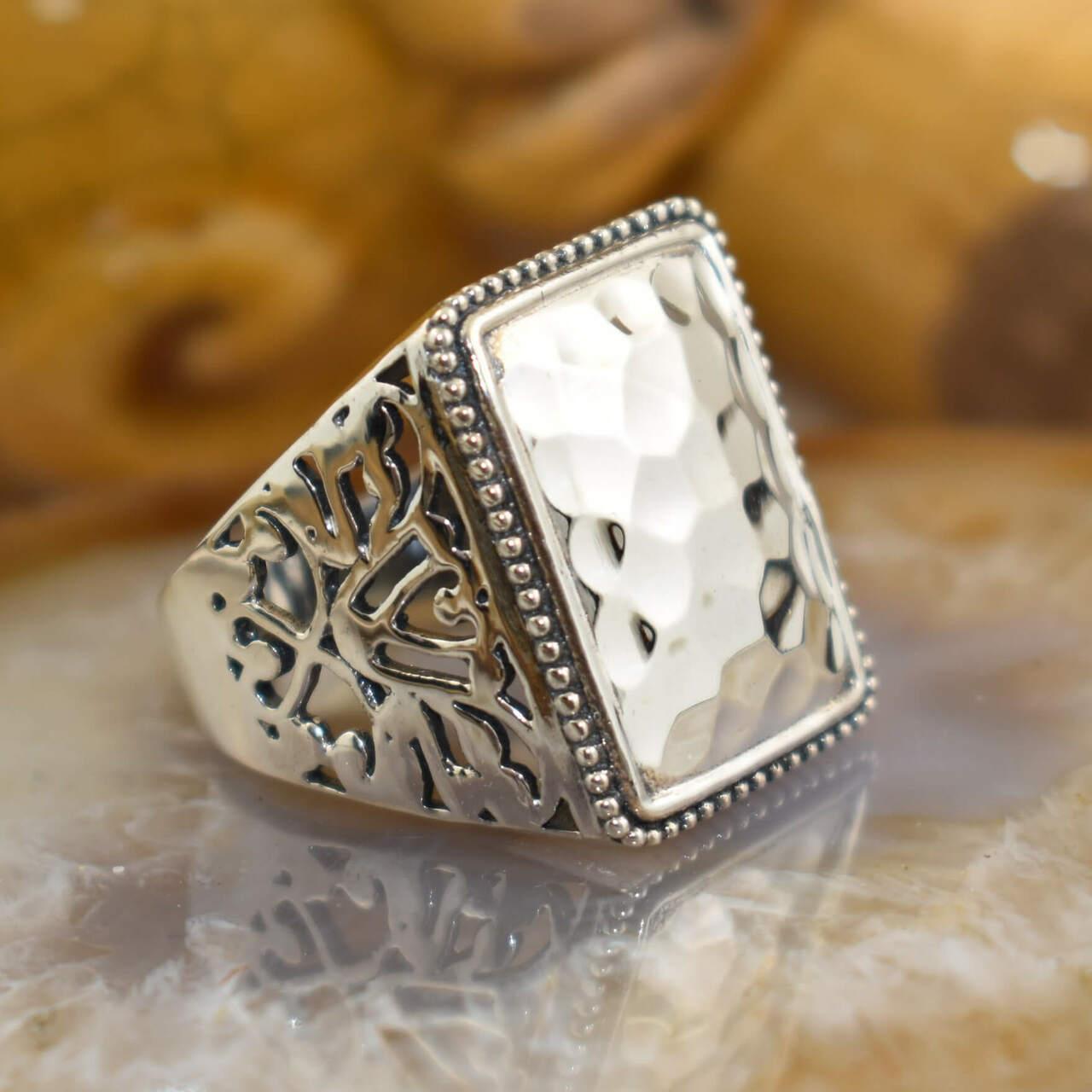 Hammered sterling silver rectangular ring 