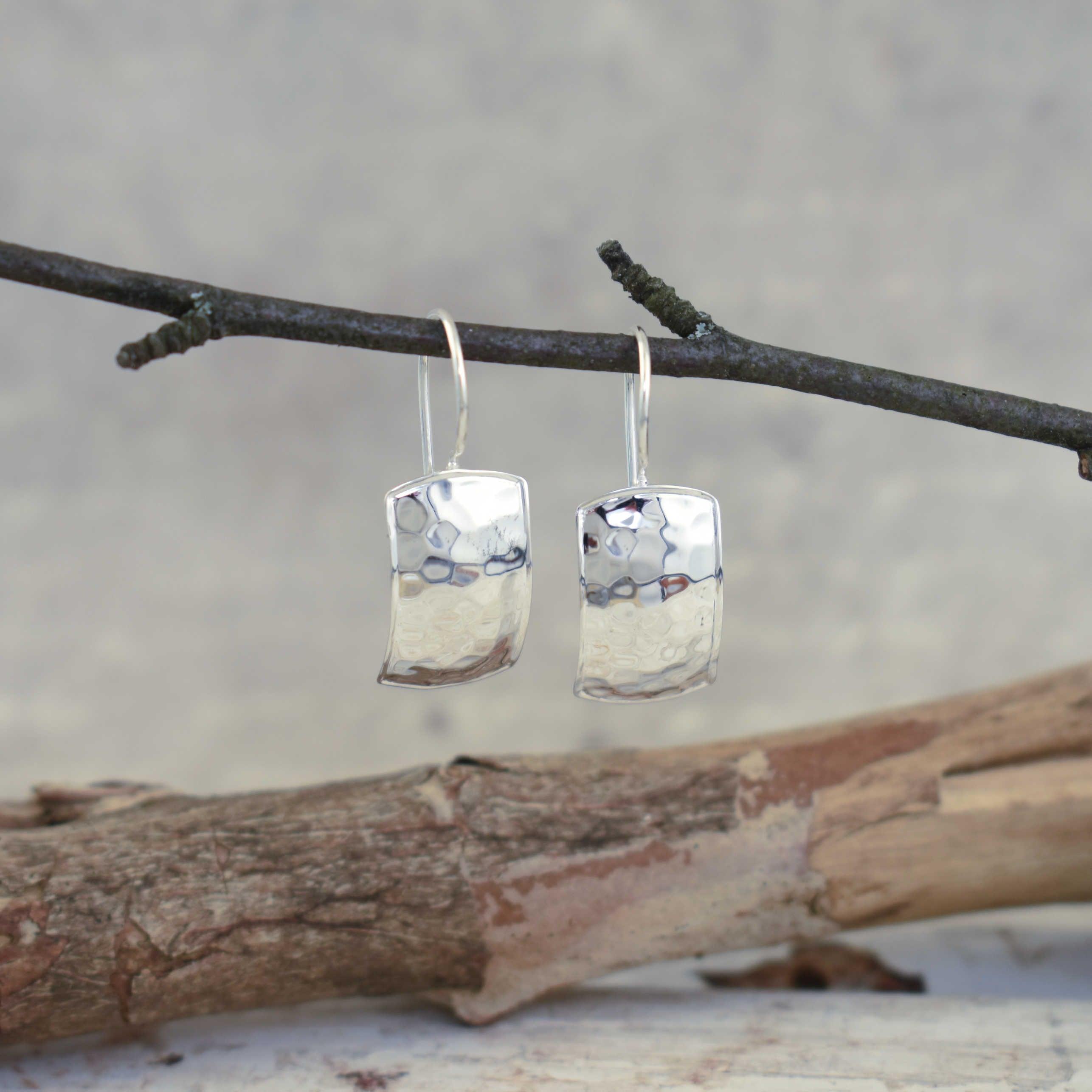 Sterling silver earrings with a hammered finish