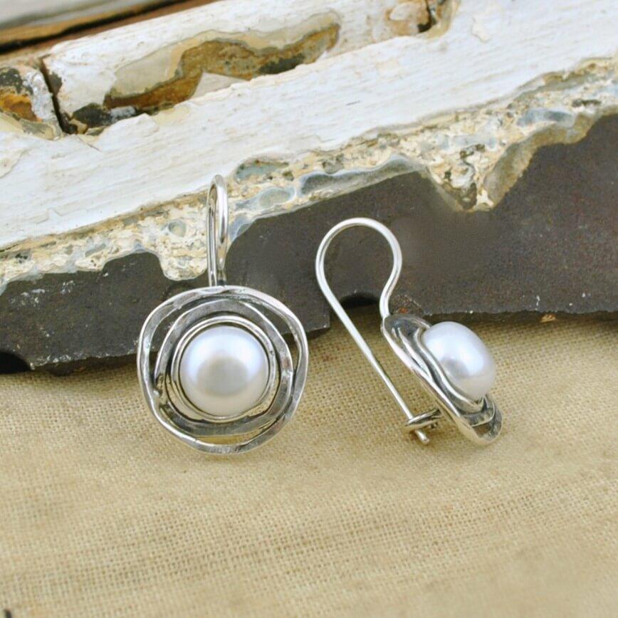 Sterling silver secure french wire earrings with freshwater pearls