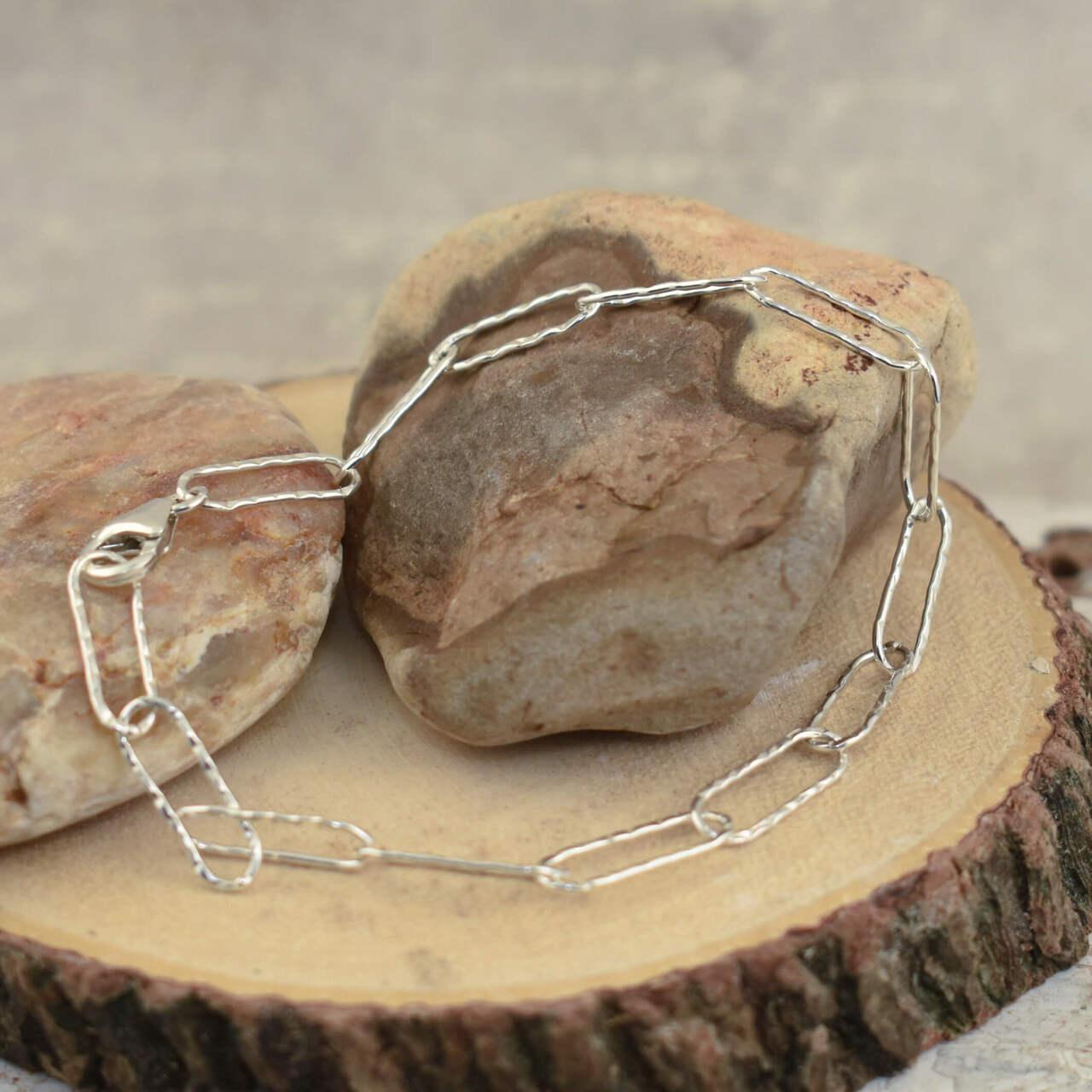 Handcrafted sterling silver paperclip chain link bracelet