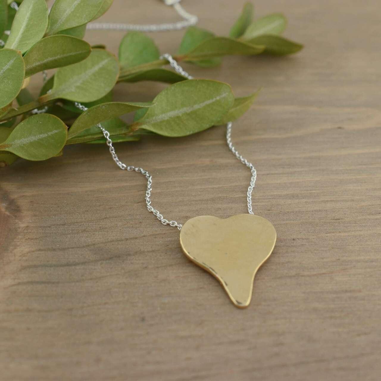 Heart of Gold Necklace in handcrafted sterling silver and gold plating