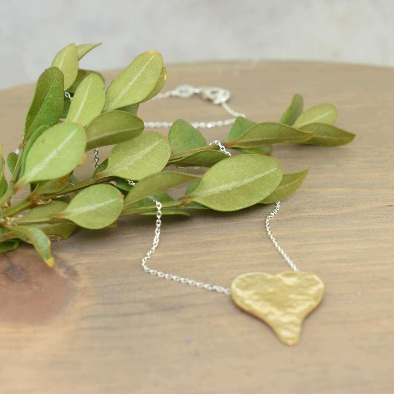 Designer necklace with hammered gold plated heart pendant