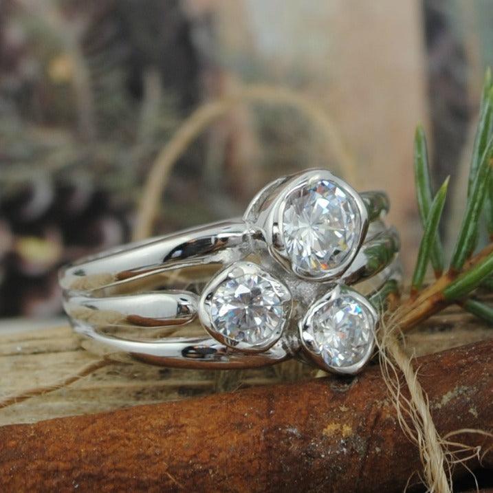 3 Stone Sterling Silver Ring