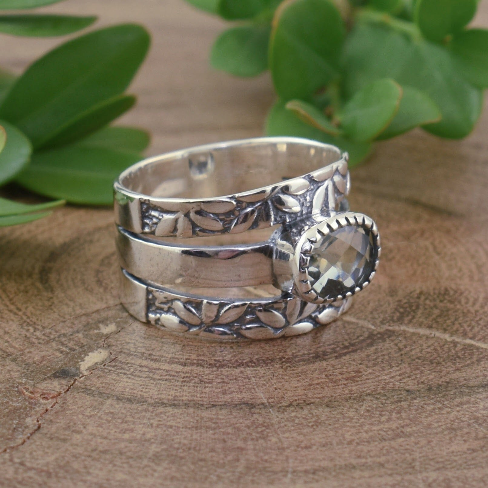 chunky sterling silver ring designed to look like three stack rings
