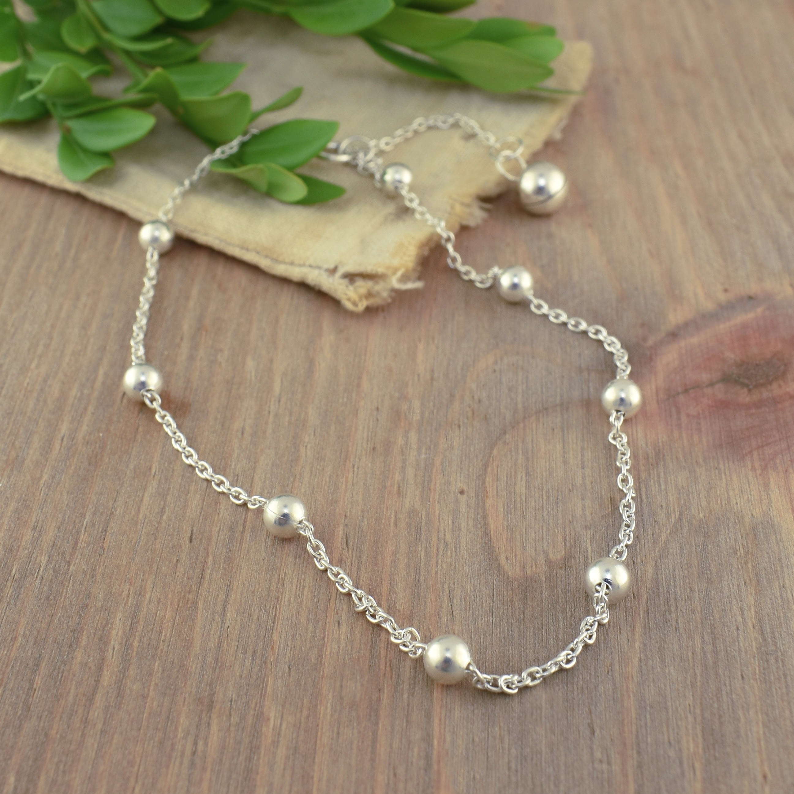 sterling silver beaded anklet