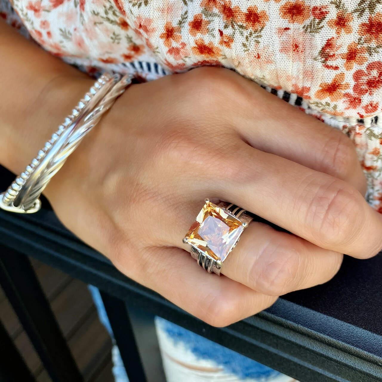 Handcrafted sterling silver ring with large cz stone