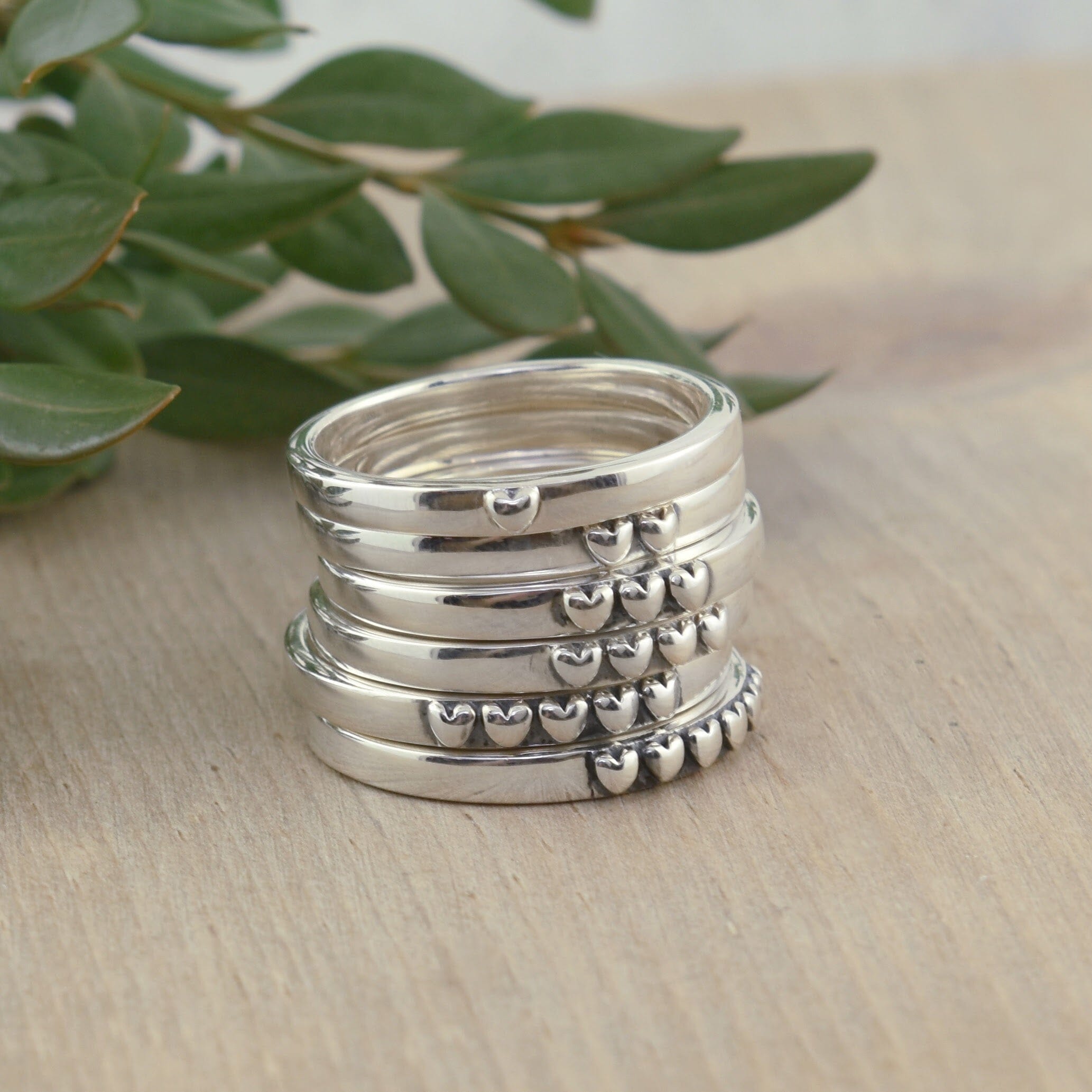 .925 sterling silver heart stack rings