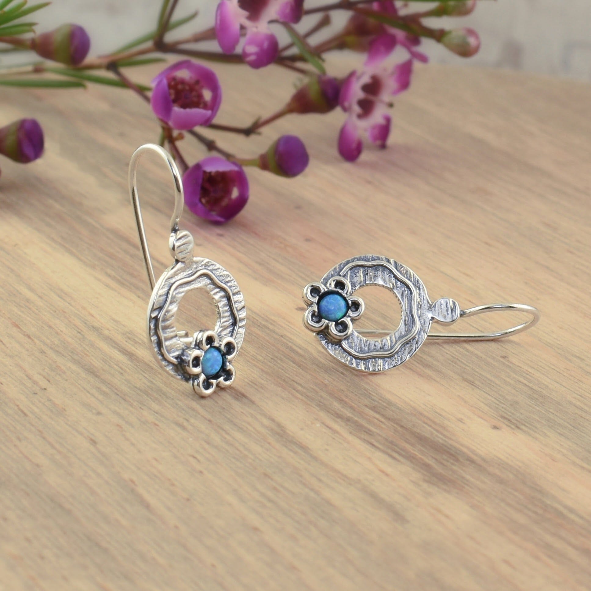 dainty sterling silver opal french back earrings