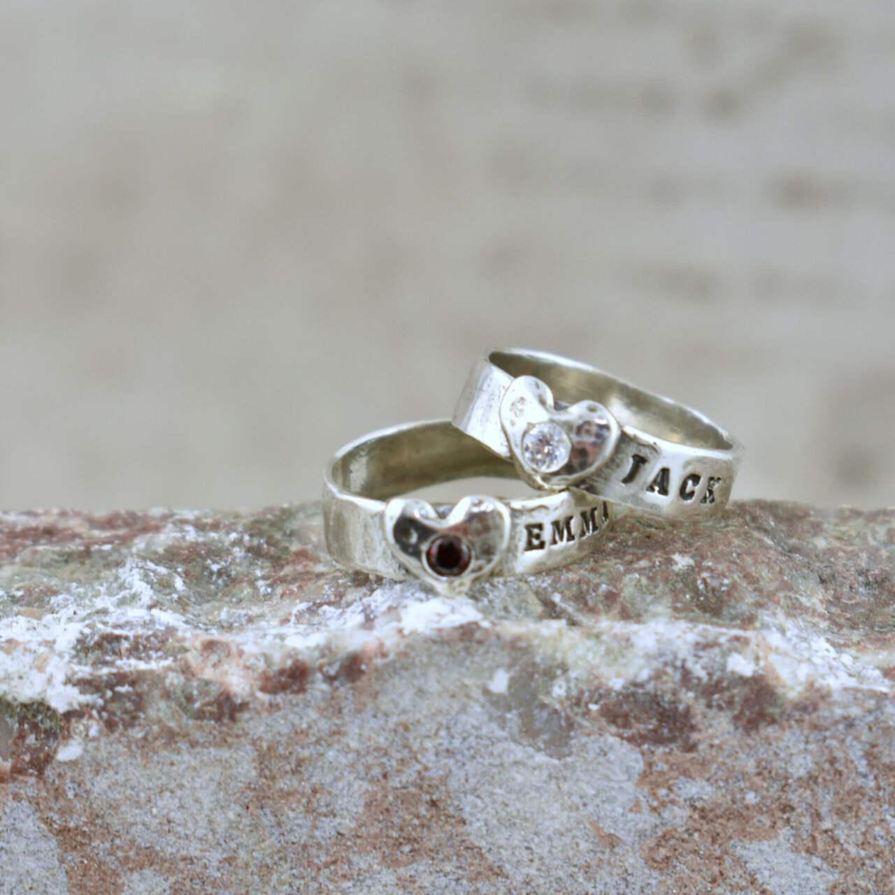 Heart Birthstone Ring personalized with a name