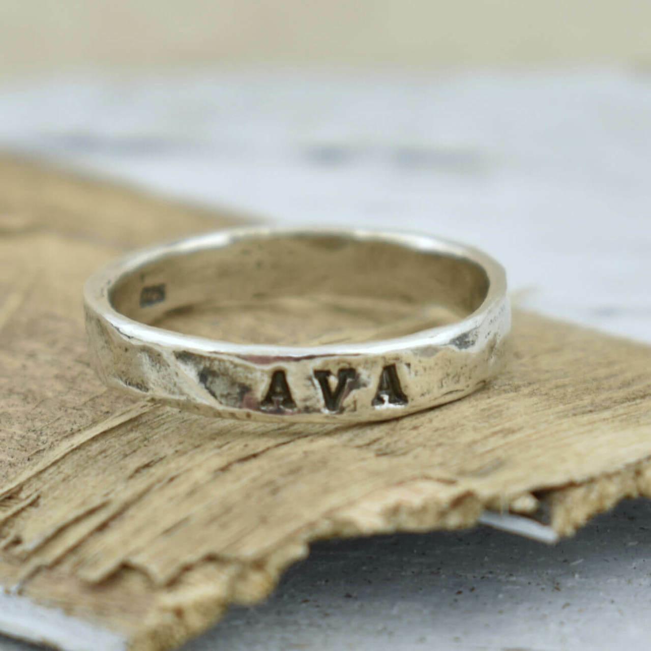 hand-stamped ring in sterling silver