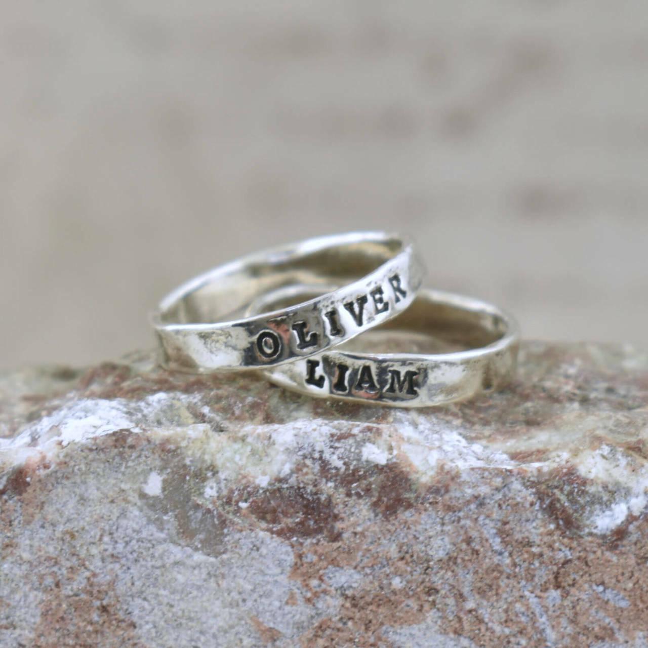 personalized hand stamped sterling silver ring