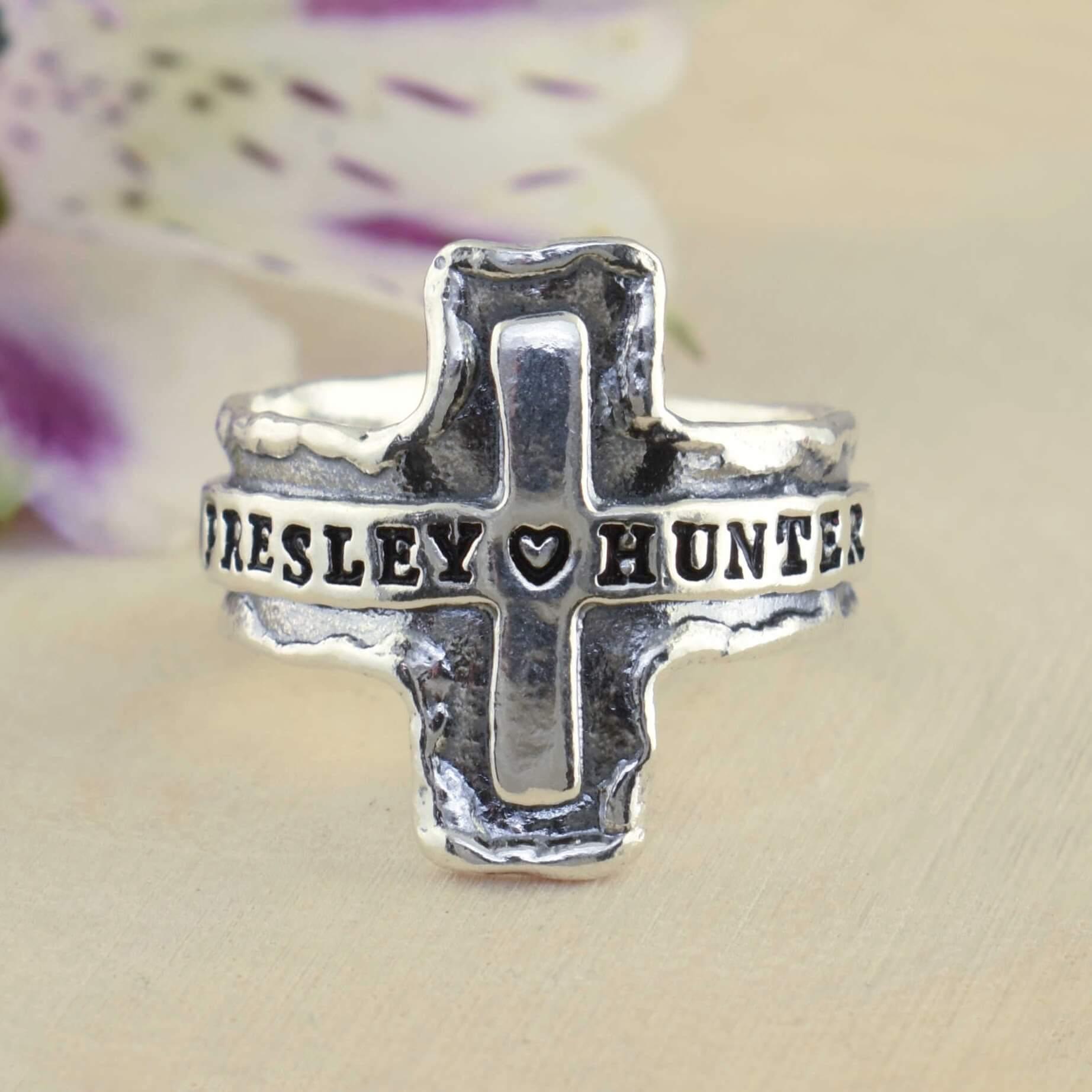 Personalized Cross Ring with stamped names