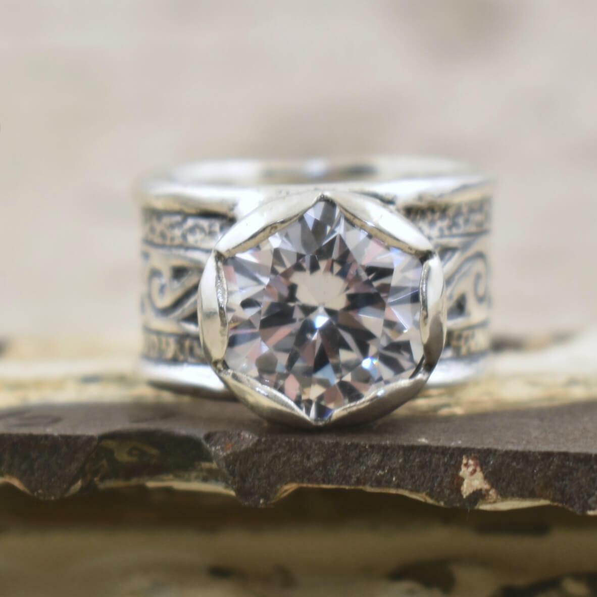 Chunky sterling silver ring with large cz