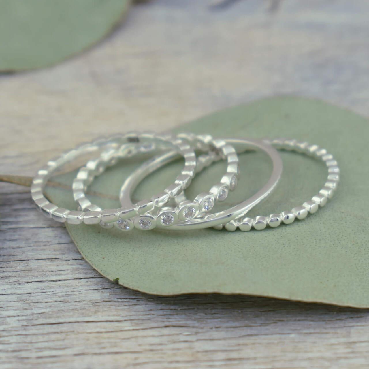 Set of 4 sterling silver stackable rings