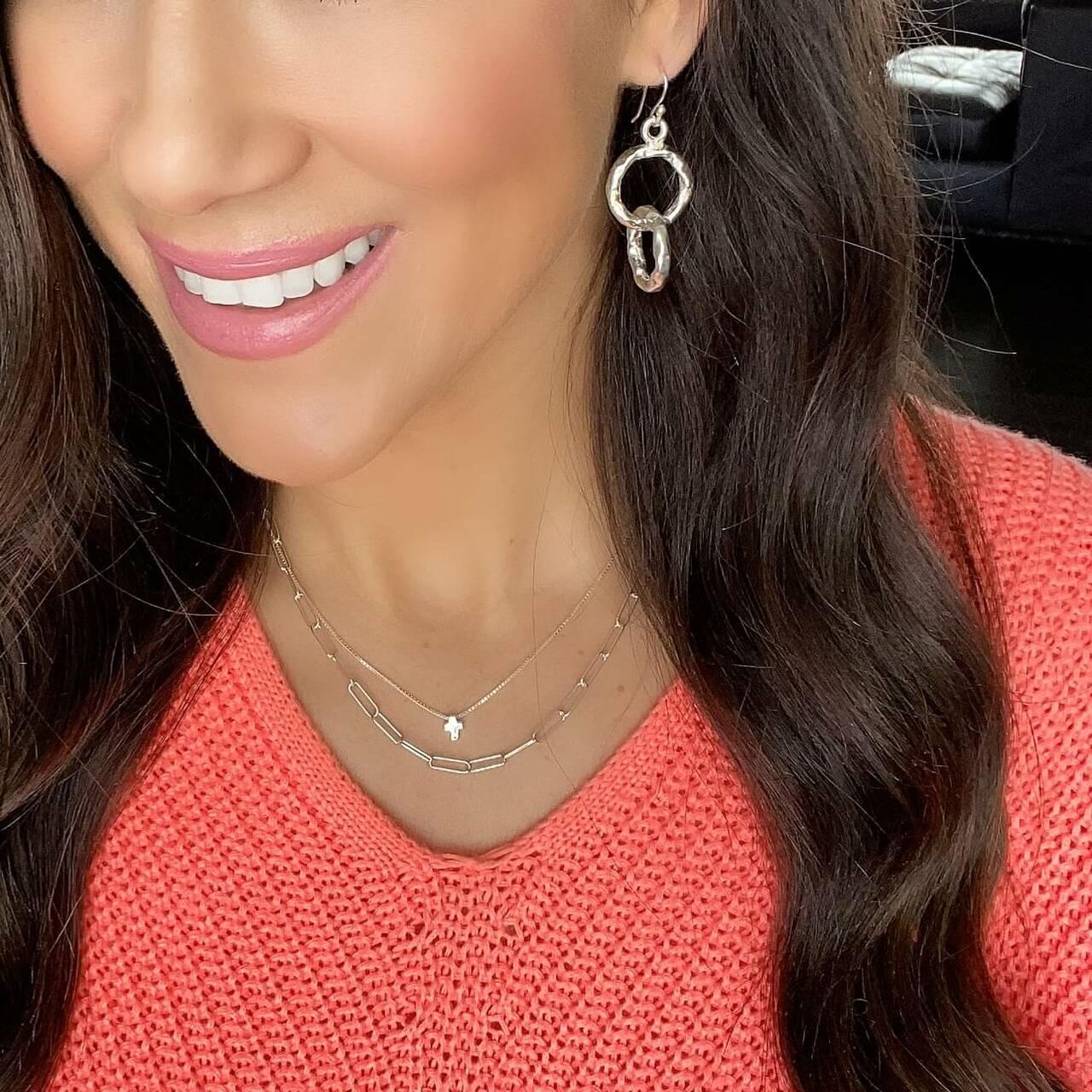 Simple Paperclip Chain paired with Itty Bitty Cross  Necklace and Today's Girl Necklace