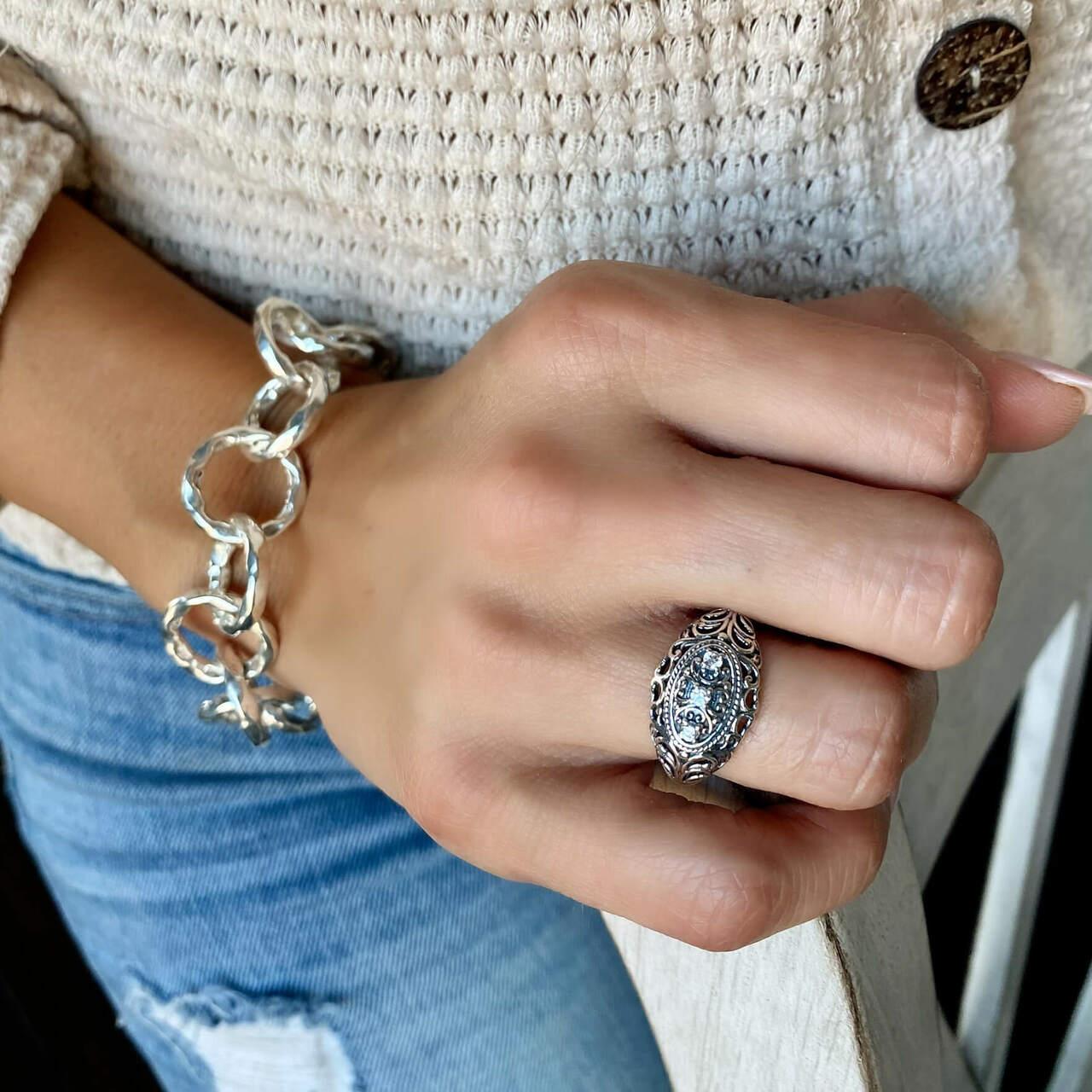 .925 sterling silver Vintage Splendor Ring paired with Today's Girl Bracelet