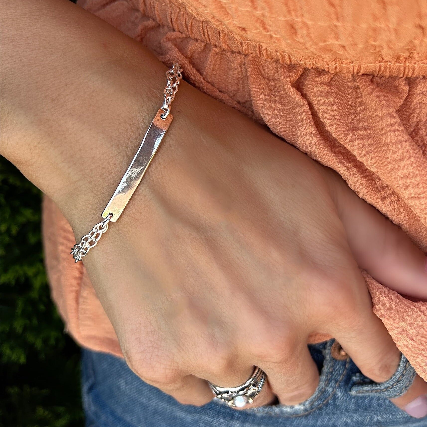 minimalist style plain silver bar bracelet