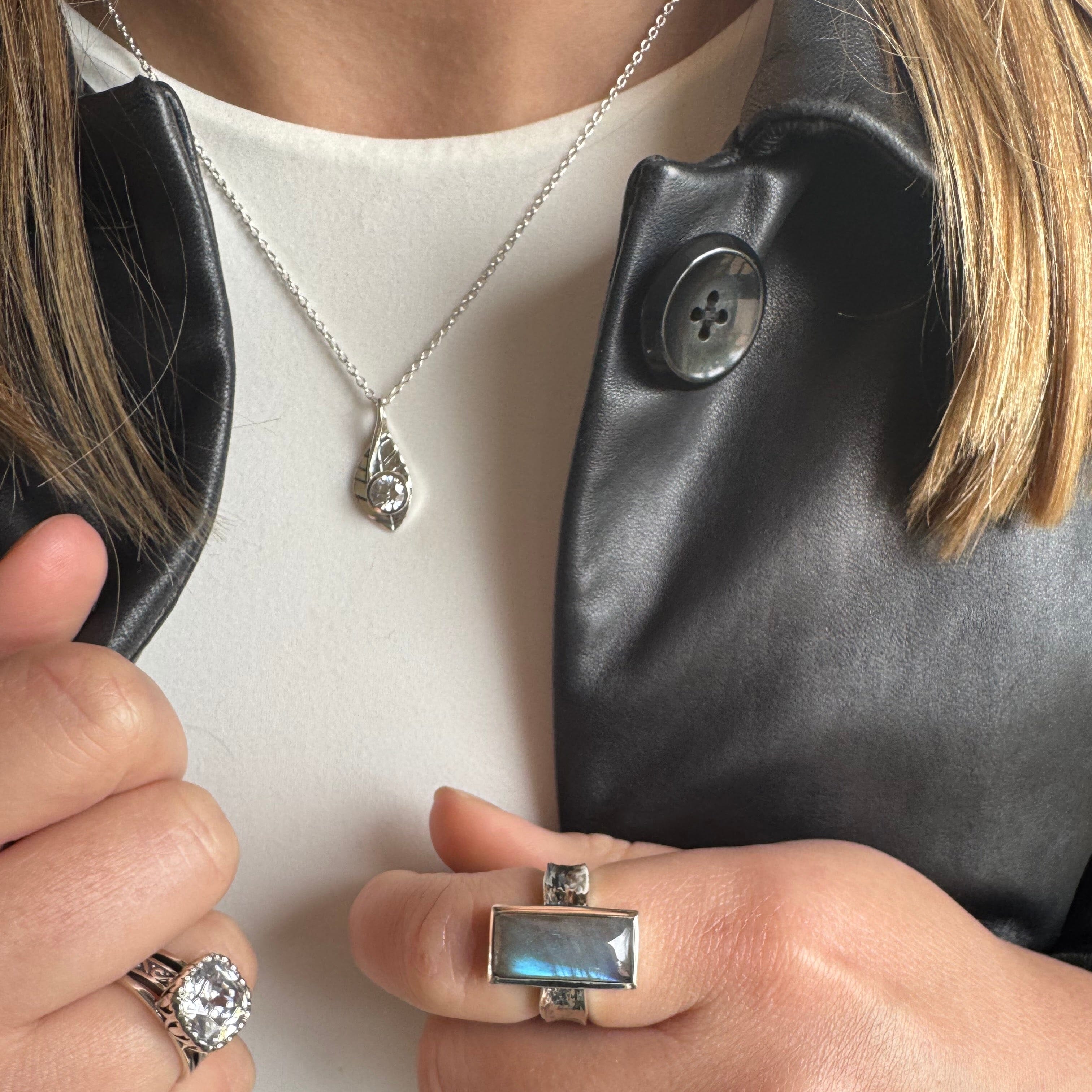 .925 silver leaf necklace with so chic ring and loud and clear ring