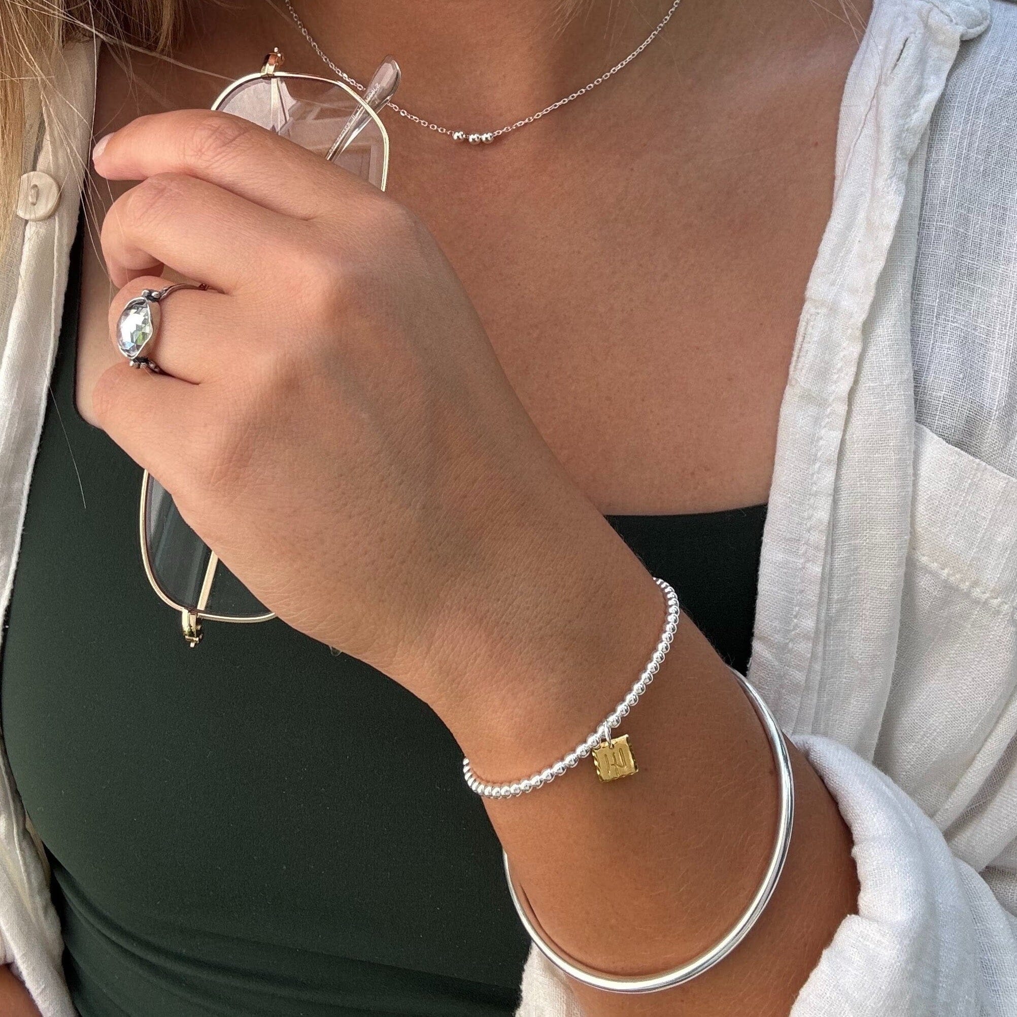 sterling silver and gold plated 41 cuff stacked with Polished Bangle
