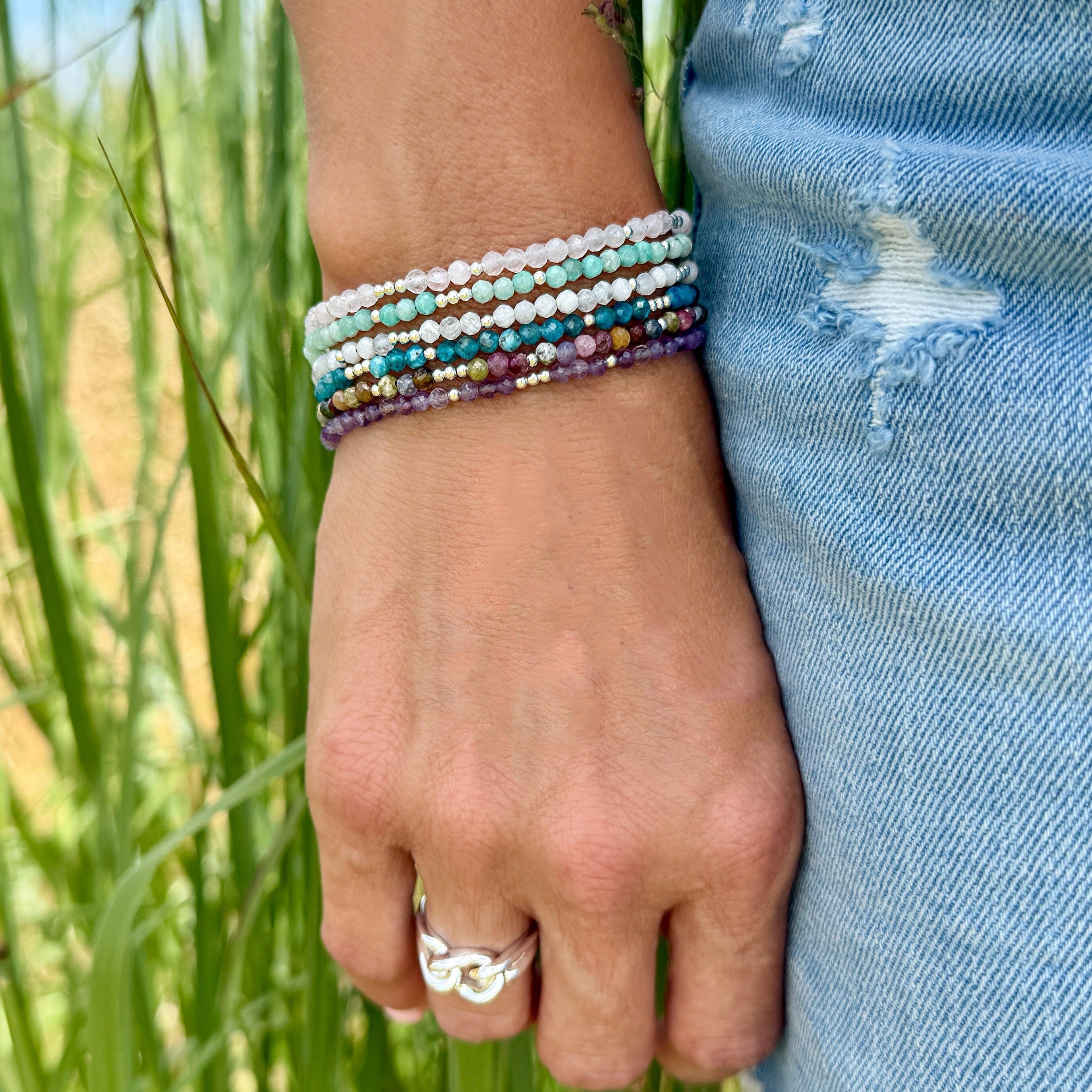 various stone stack bracelets