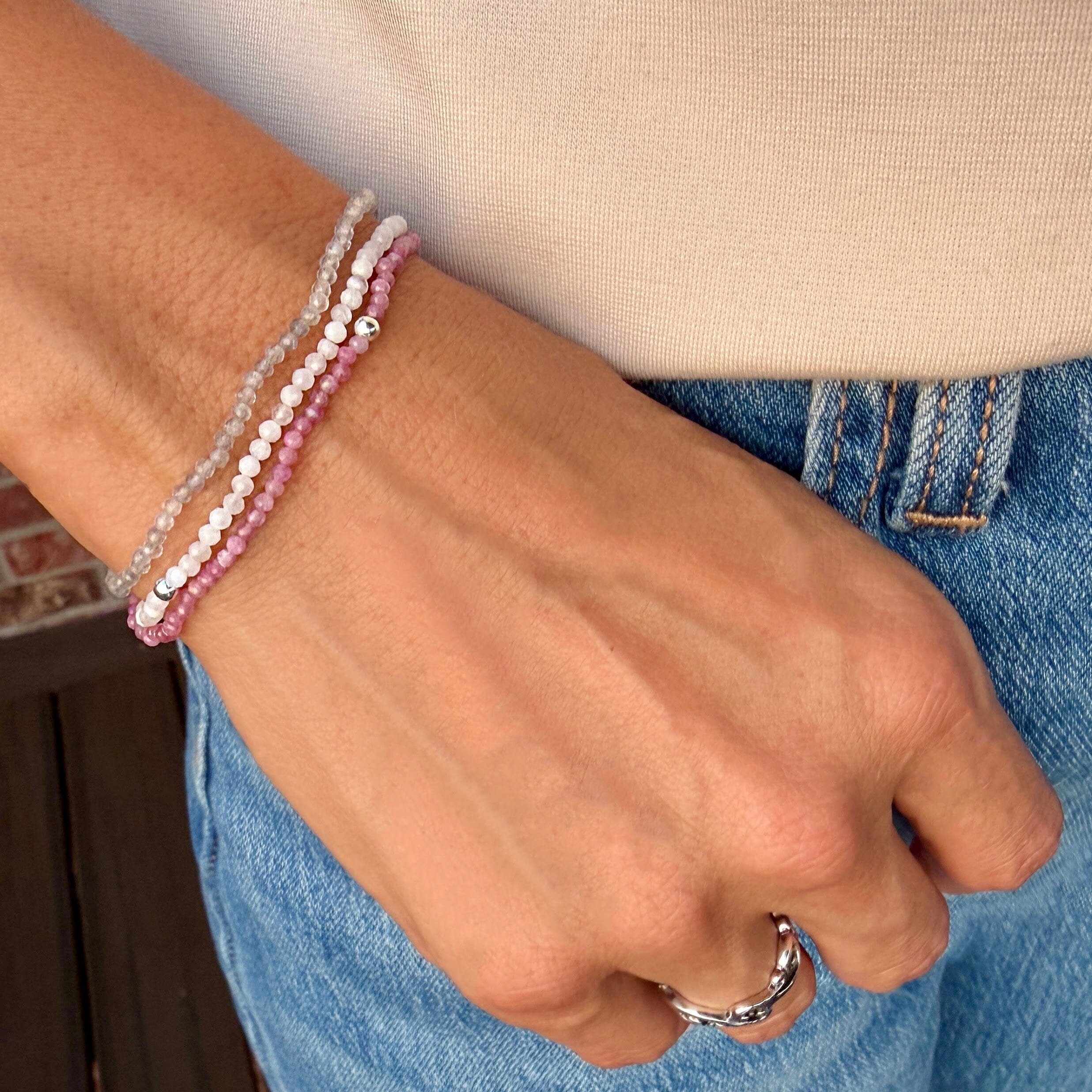 stretch bracelets in various stone colors