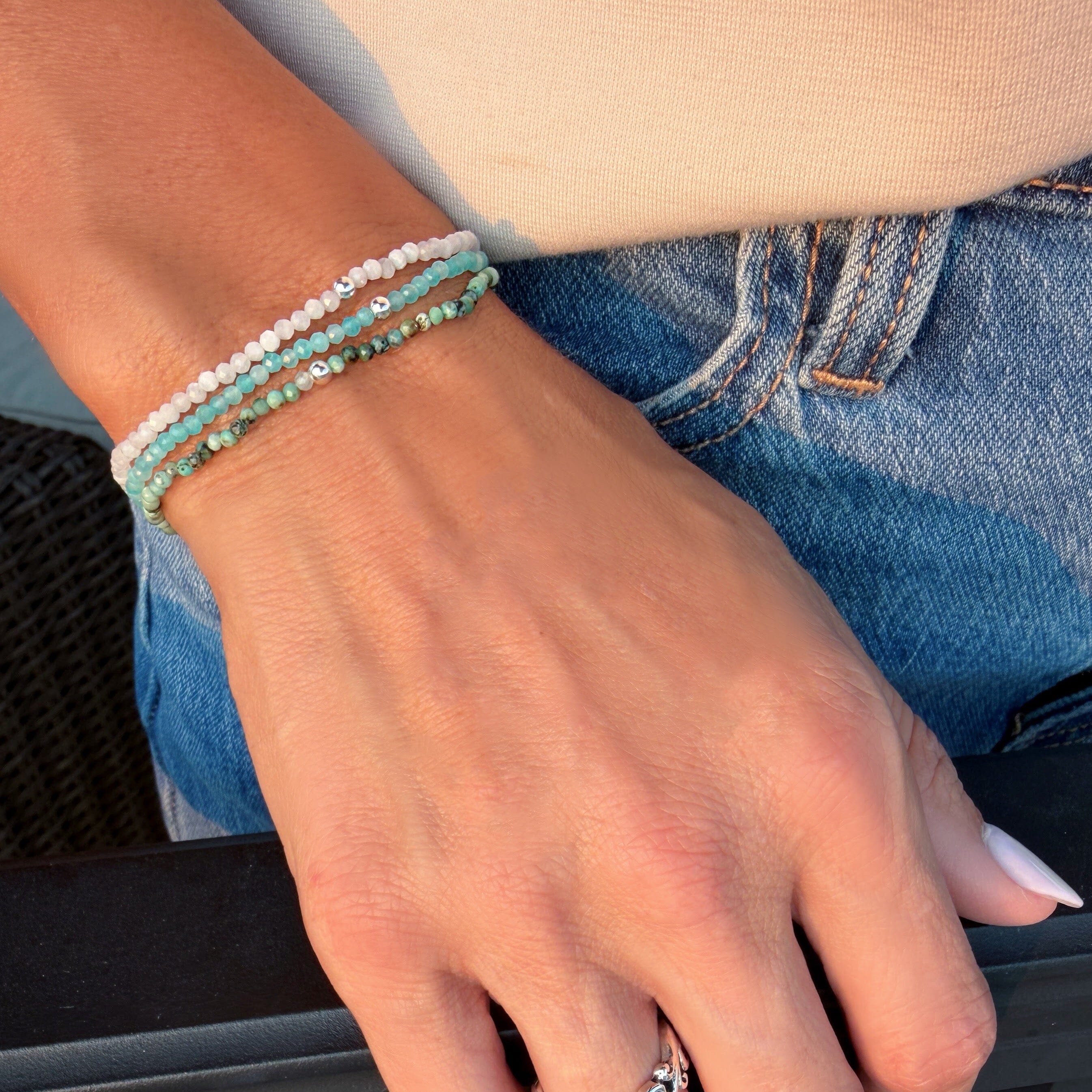 stretch bracelets in various stone colors