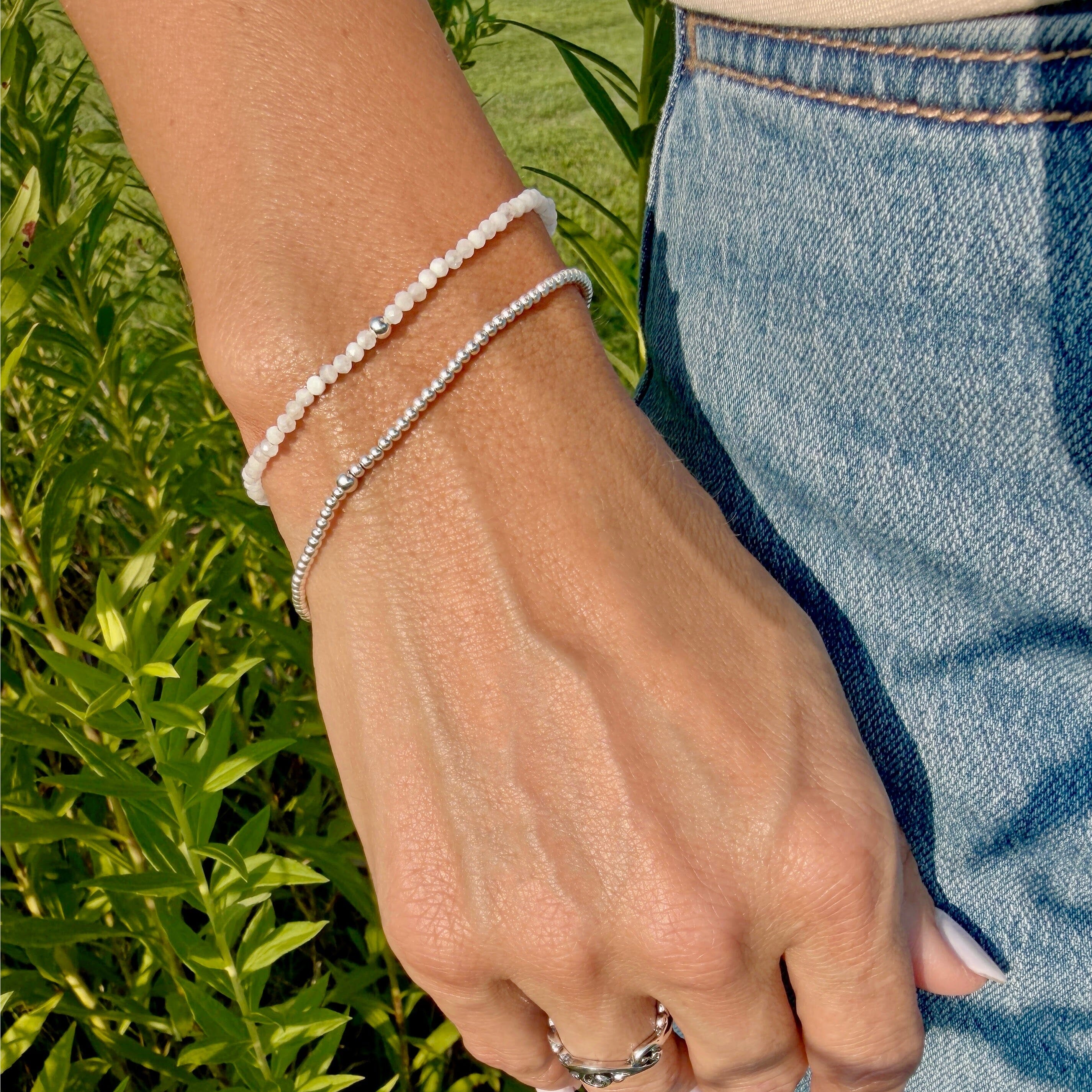 sterling silver and rock crystal stack bracelets