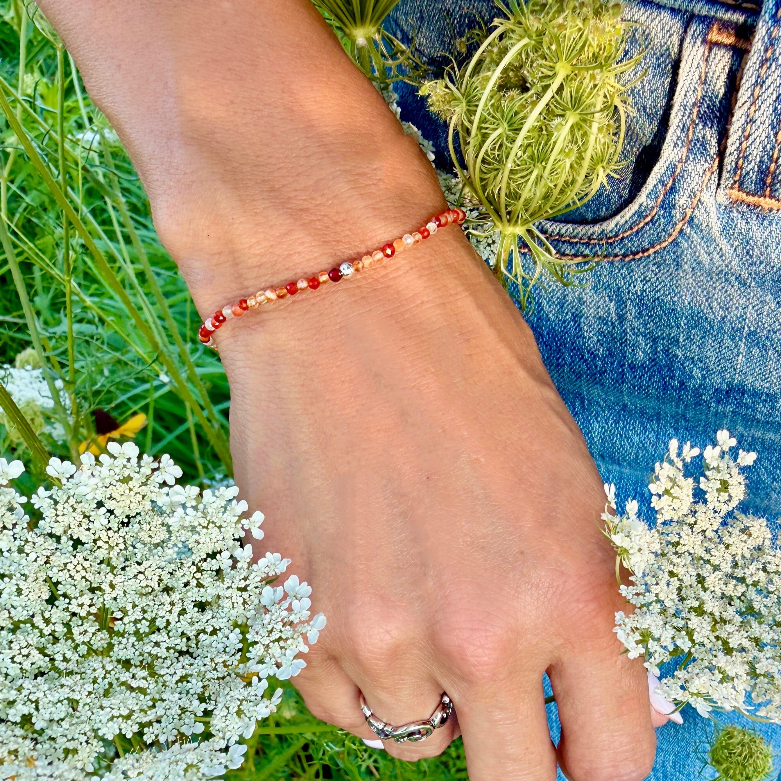 stretch bracelet with various orange stones