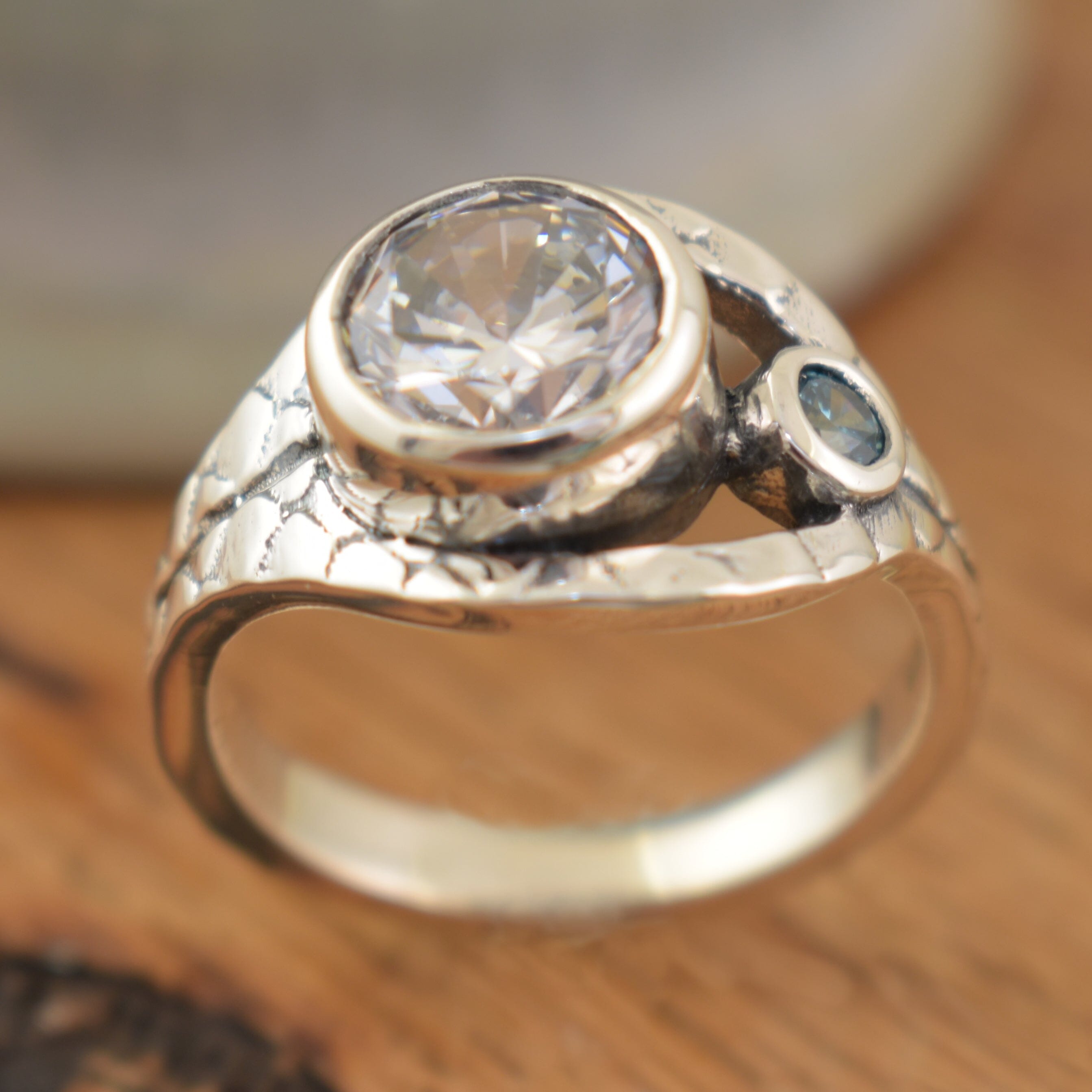 Handcrafted silver ring with cz stones